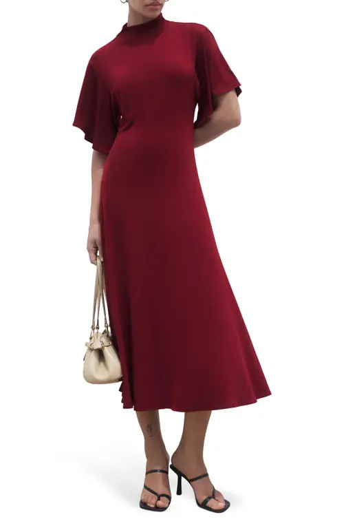 MANGO Bell Sleeve Midi Dress in Burgundy at Nordstrom, Size 8 | Nordstrom