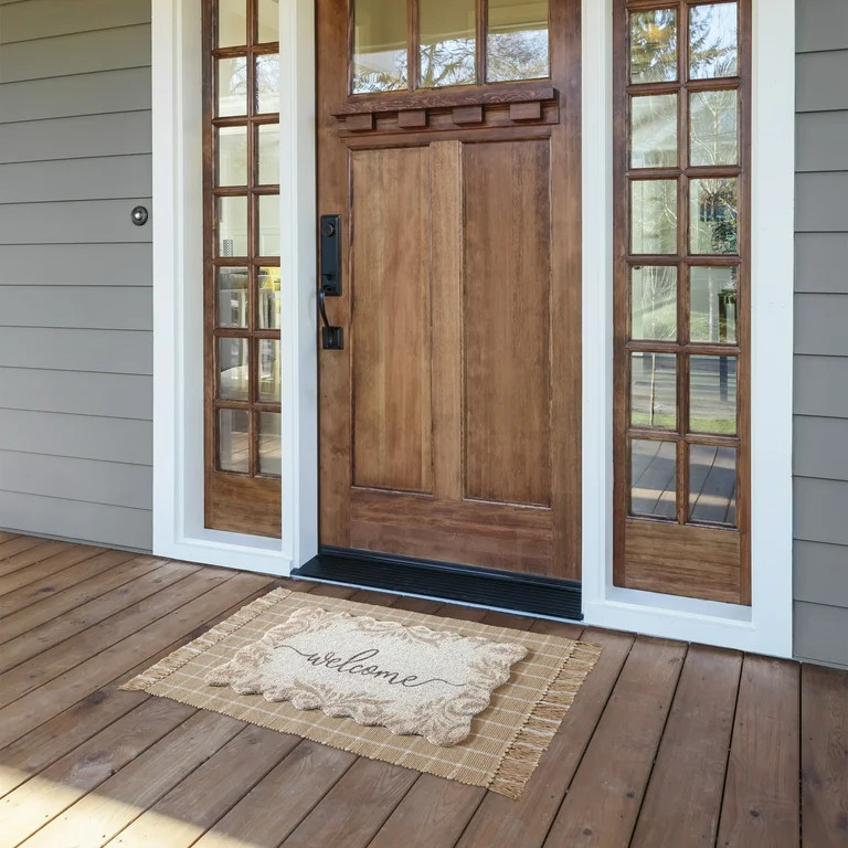 My Texas House Tan Windowpane Fringe Indoor/Outdoor Layering Rug, 24" x 38" | Walmart (US)