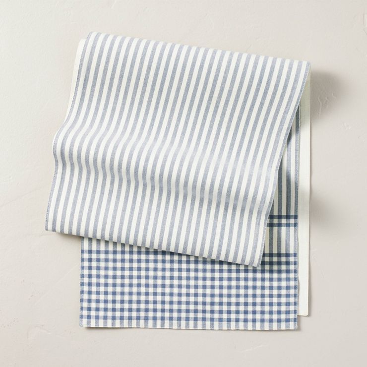 Engineered Gingham Woven Table Runner Blue/Cream - Hearth & Hand™ with Magnolia | Target