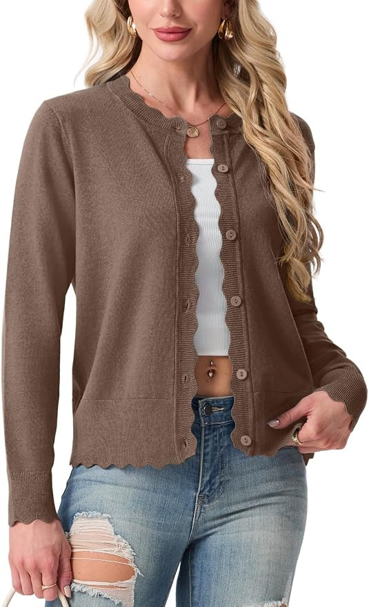 GRECERELLE Cardigan Sweaters for Women Lightweight Crewneck Button Down Soft Knit Dressy Cardigan... | Amazon (US)