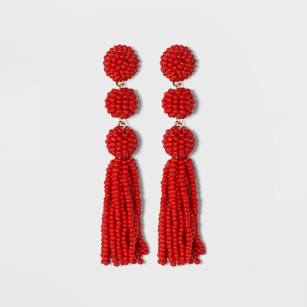 SUGARFIX by BaubleBar Beaded Ball Drop Tassel Earrings - Red | Target