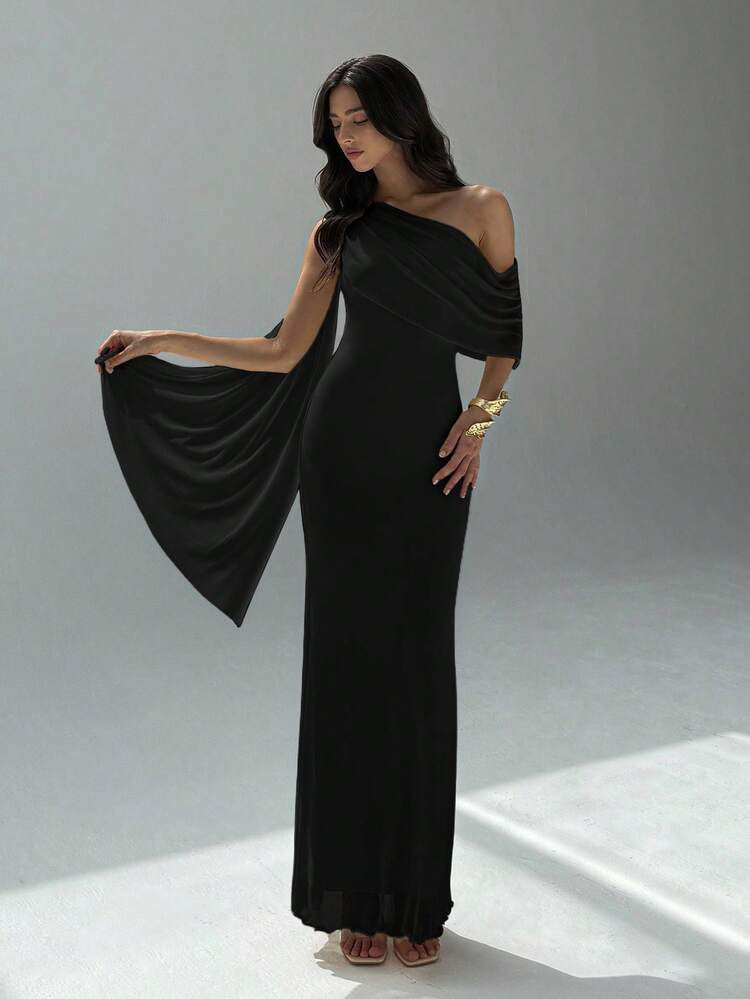 Black Cape Maxi Dress | SHEIN