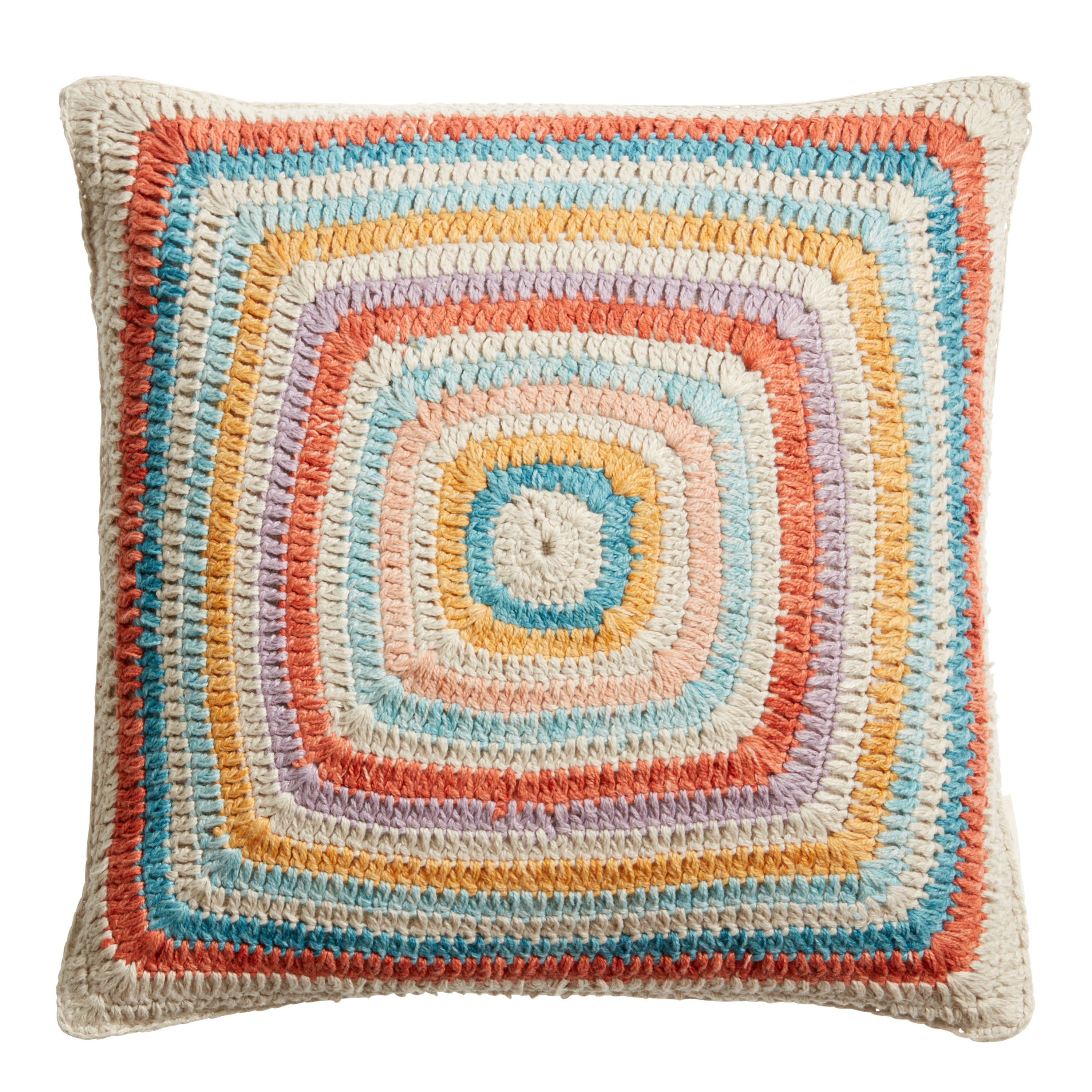 Multicolor Crocheted Tile Indoor Outdoor Throw Pillow - World Market | World Market