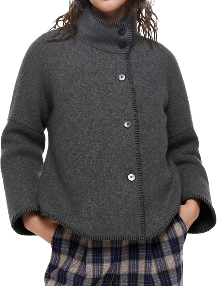 CHARTOU Women's Cropped Wool Coat Dressy Winter Loose Fit Stand Collar Short Jacket with Embroide... | Amazon (US)