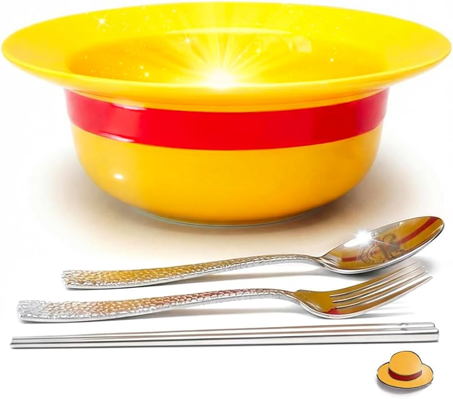 5-in-1 Gift Set - 7.5" Straw Hat Shaped Ceramic Bowl with Stainless Steel Utensils - Novelty Rame... | Amazon (US)