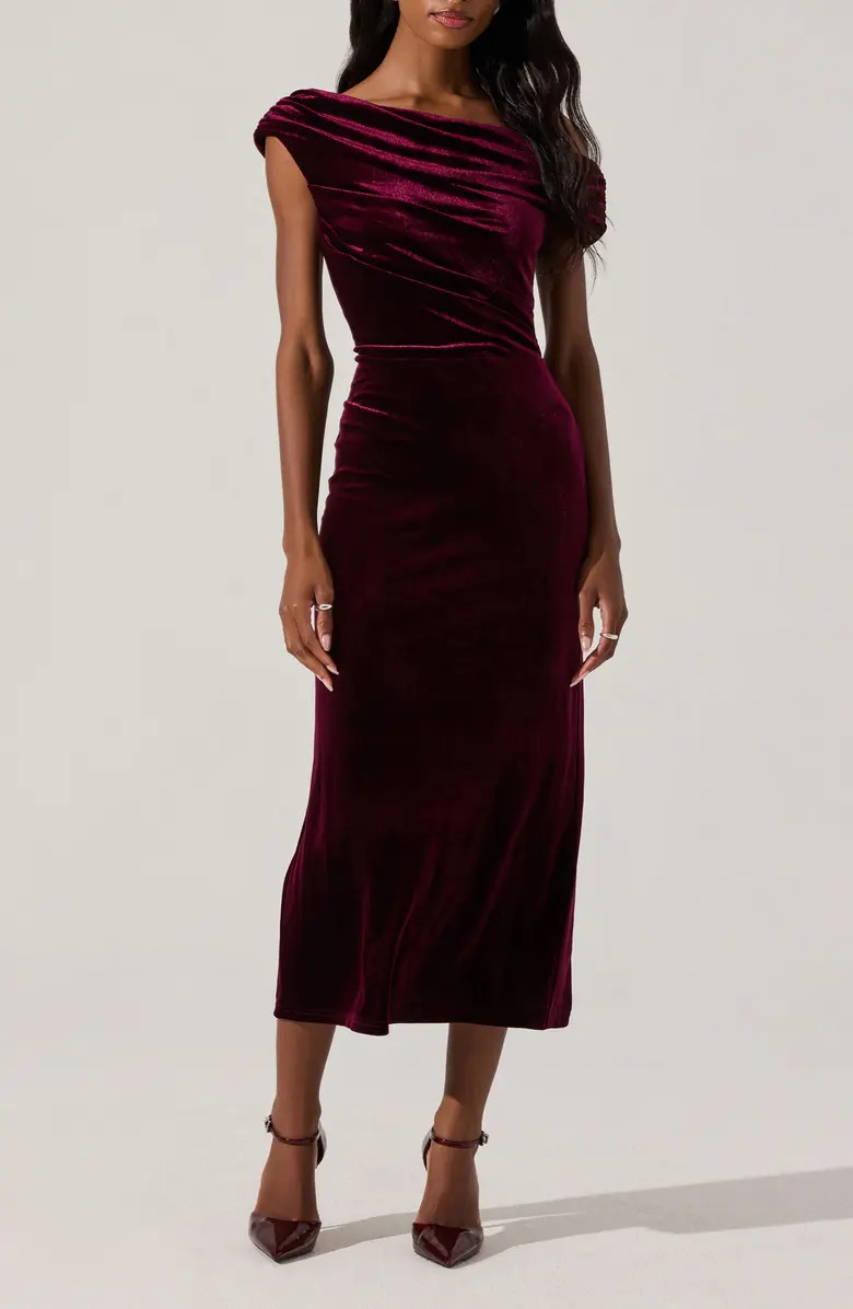 One-Shoulder Velvet Midi Dress | Nordstrom