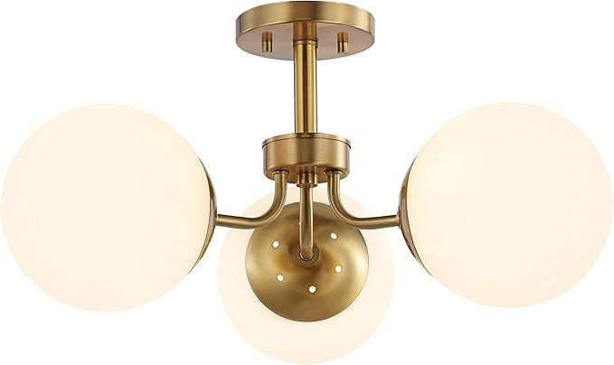 JONATHAN Y JYL7600A Olivier 23.5" 3-Light Bohemian Farmhouse Iron/Frosted Glass LED Semi Flush Mo... | Amazon (US)