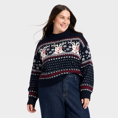 Women's Alpine Crewneck Pullover Sweater - Universal Thread™ Navy Blue Dogs 3X | Target