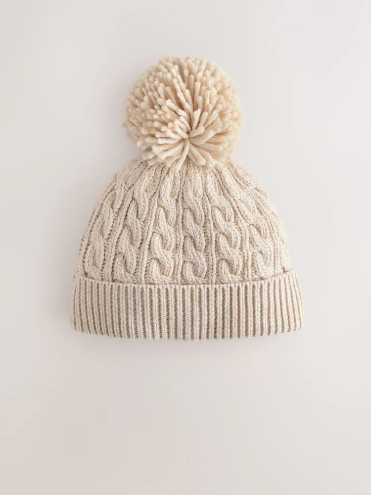 Cream Knitted Cable Pom Beanie | Next US