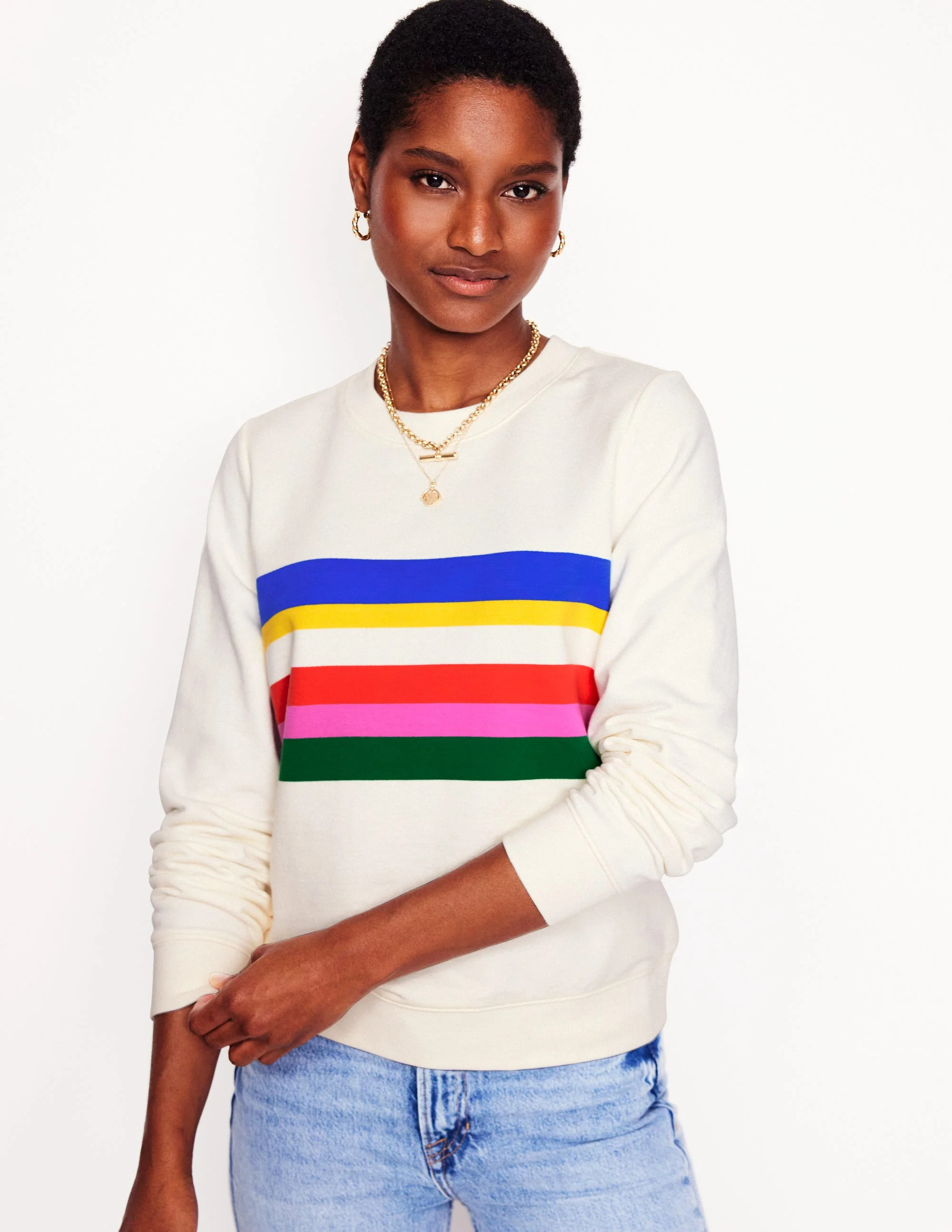 Hannah Printed Sweatshirt-Ivory, Multi Stripe | Boden (US)