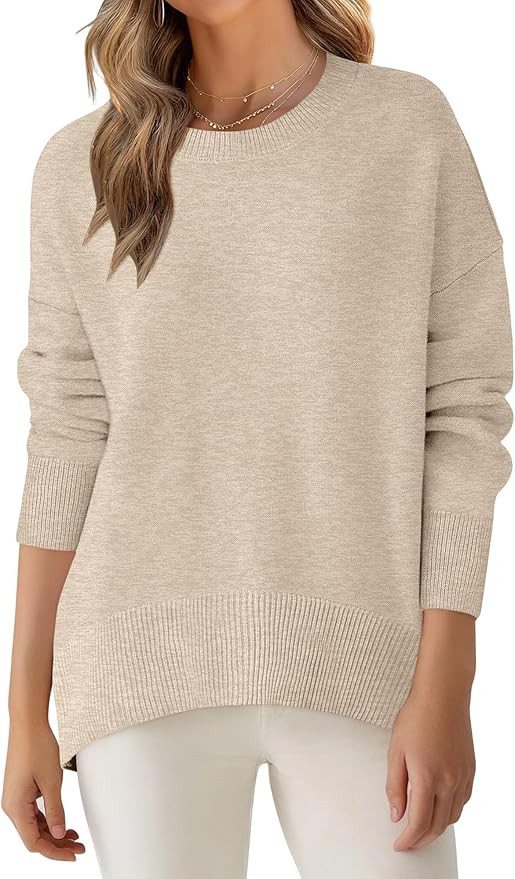 ANRABESS Sweaters for Women 2025 Fall Long Sleeve Casual Loose Fit Knitted High Low Hem Basic Pul... | Amazon (US)