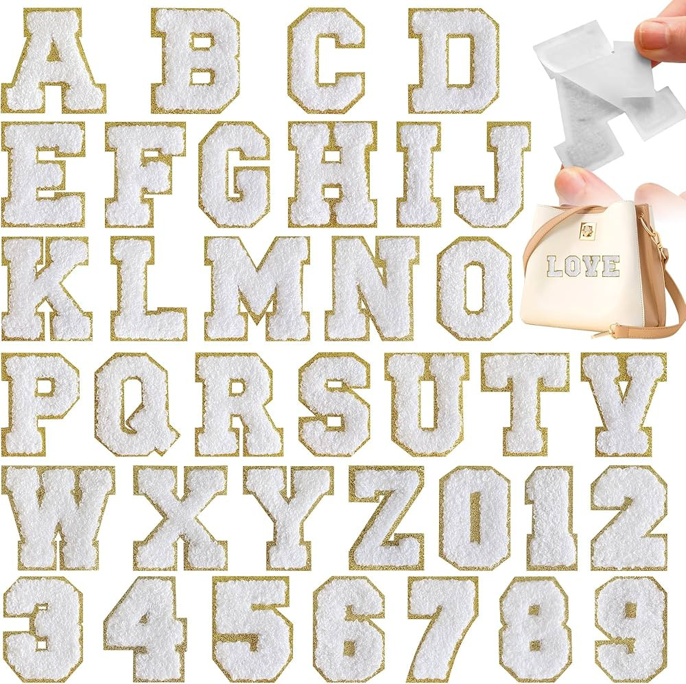 36 Pcs Self Adhesive Chenille Letter Number Patches Set, 2.2 in Iron on Numbers Varsity Letter Pa... | Amazon (US)