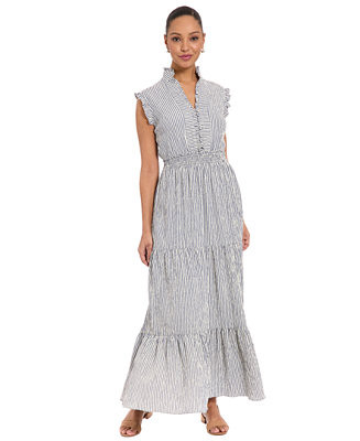 Women's Striped Tiered Ruffle-Trim Maxi Dress | Macy's