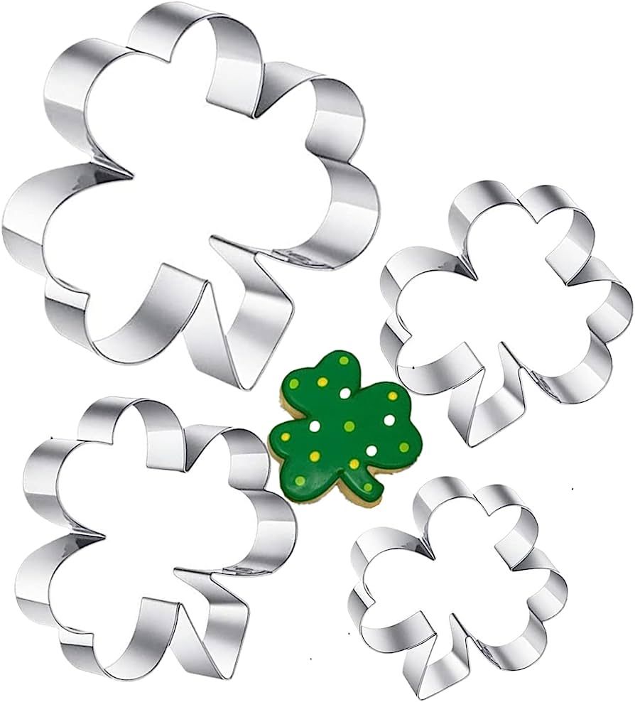 Clover Cookie Cutter Set, 4-Piece Patrick's Day Shamrock Cookie Cutter Set, Irish Holiday Party S... | Amazon (US)