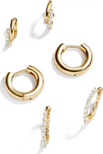 Set of 3 18K Gold Vermeil Huggie Hoop Earrings | Nordstrom