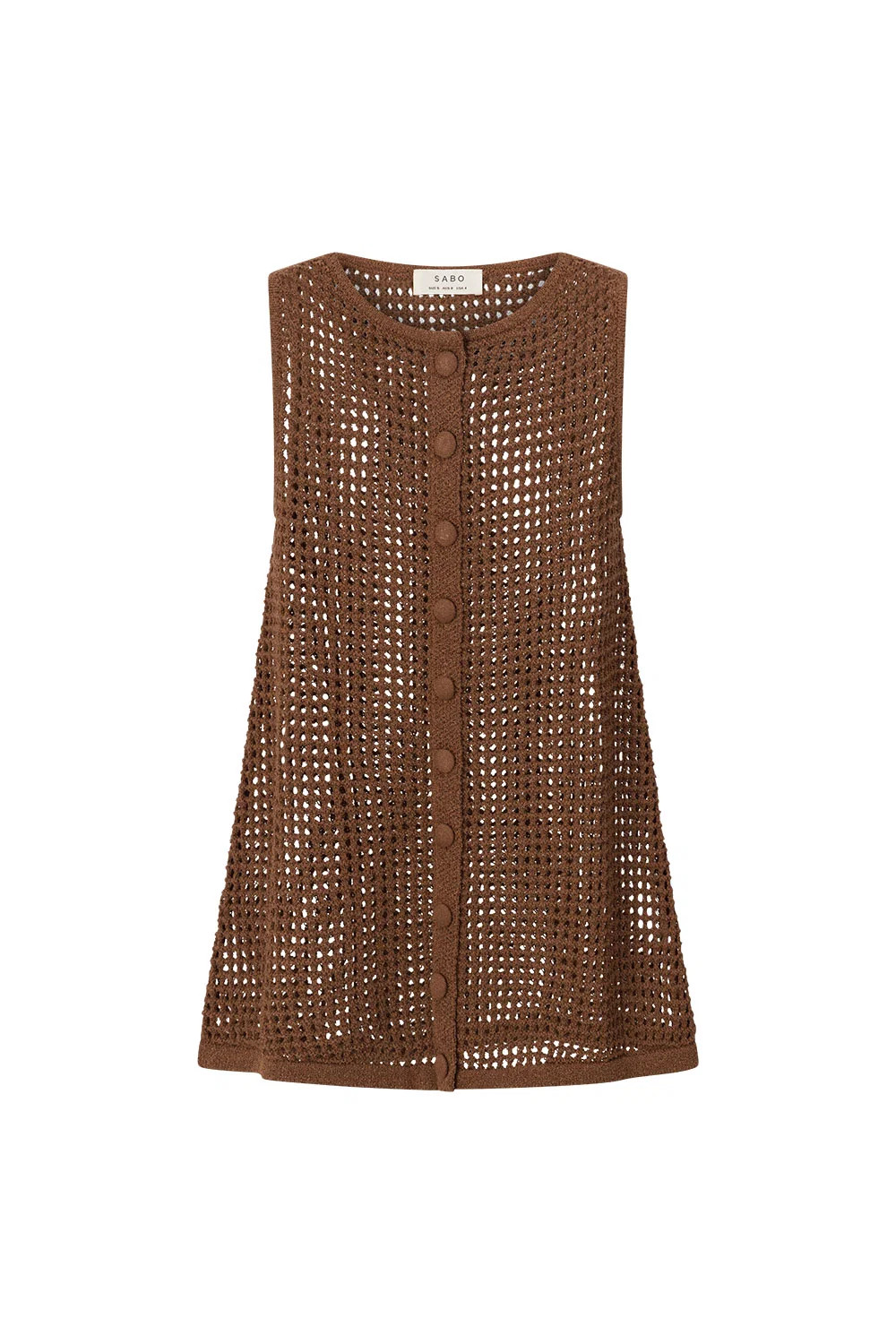 Brown Lattice Knit Round Neck Vera Top | Sabo Skirt US