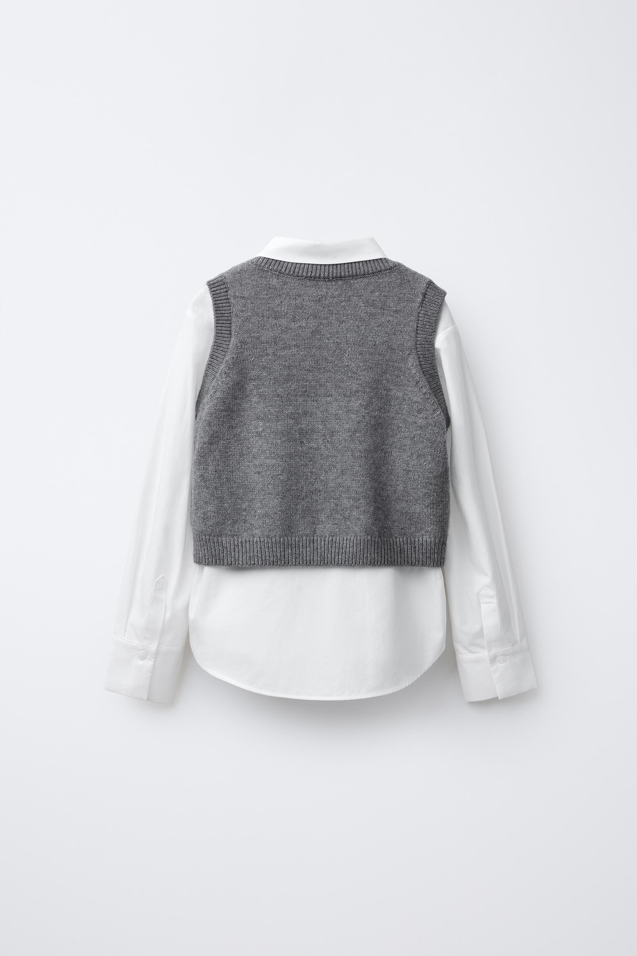 POPLIN SHIRT WITH KNITTED VEST AND VELVET BOWS | Zara Canada