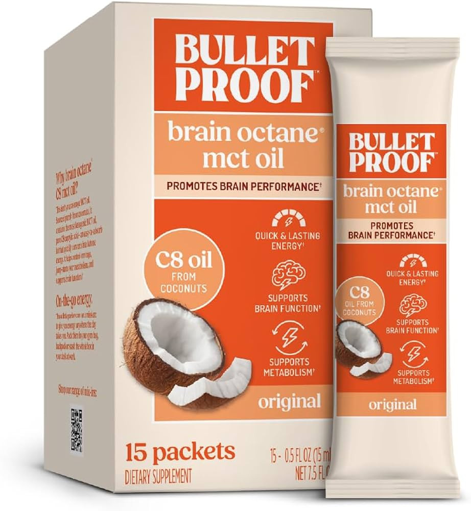 Bulletproof Brain Octane C8 MCT Oil Packets, Pack of 15 – 100% Pure Coconut Oil, Triple-Distill... | Amazon (US)