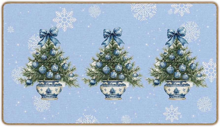 Chinoiserie Christmas Door Mat, Christmas Welcome Mat, Coquette Snowflake Holiday Front Door Mat ... | Amazon (US)