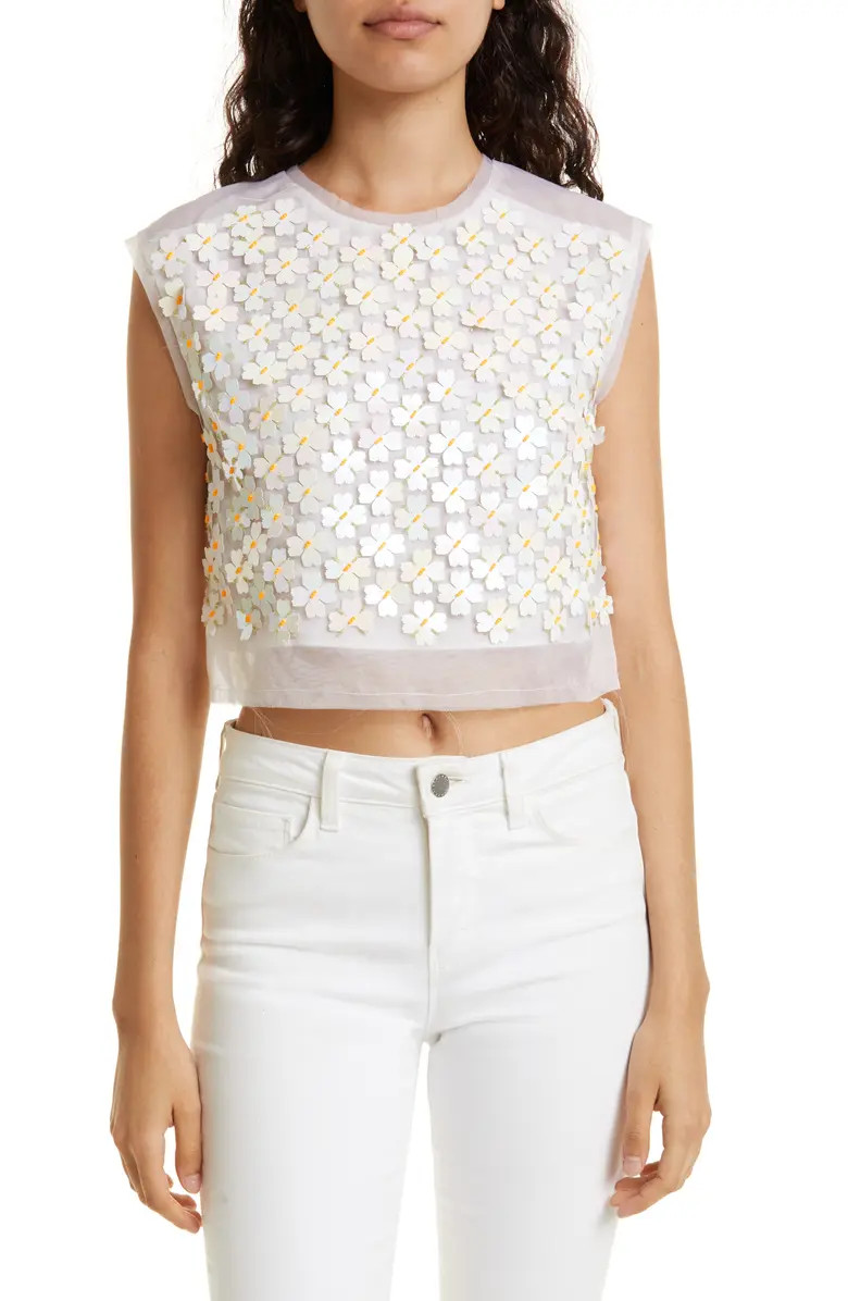 Aje Gazelle Flower Sequin Organza Crop Top | Nordstrom | Nordstrom