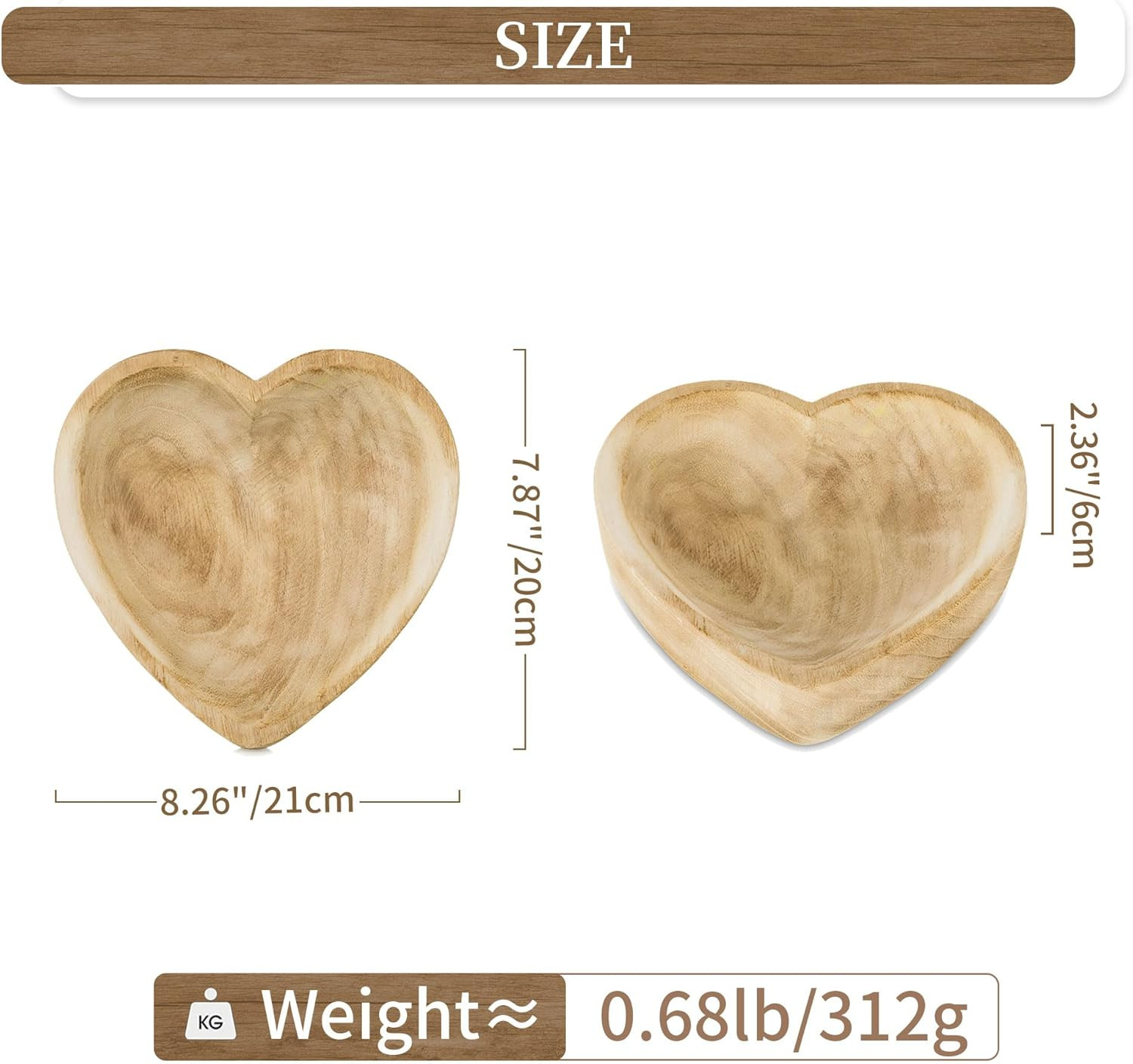 Hanobe Decorative Dough Wood Bowl: Small Heart Shaped Bowls for Decor Wooden Bowl for Table Cente... | Amazon (US)