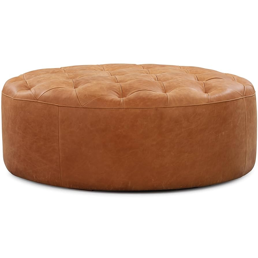 Poly & Bark Ascot Ottoman – 40" Round Pouf with Feather-Down Topper – Full-Grain Leather Upho... | Amazon (US)