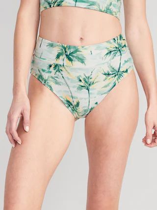Matching High-Waisted Printed Banded Bikini Swim Bottoms for Women | Old Navy (US)