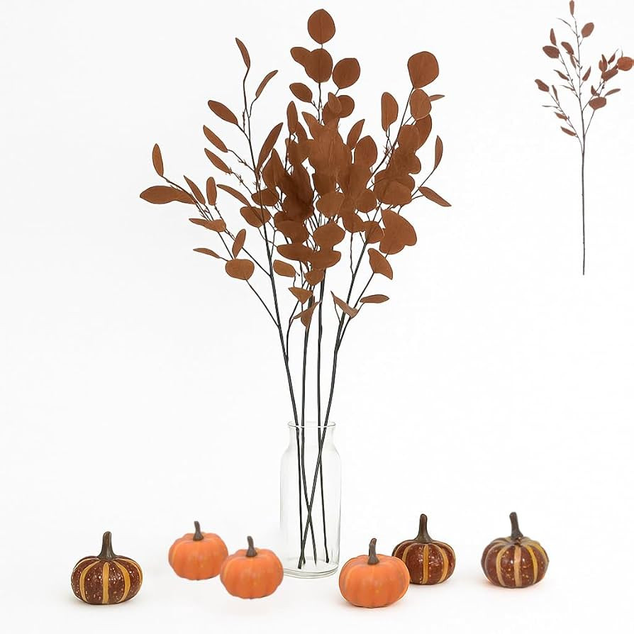 10Pcs Fall Decor- 4Pcs Fall Stems Artificial Eucalyptus Leaf Branches Long for Vase with 6Pcs Min... | Amazon (US)