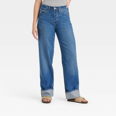 Women's Mid-Rise Cuffed 90's Baggy Jeans - Universal Thread™ Dark Wash 10 | Target