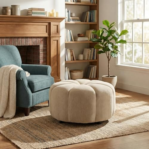 Christopher Knight Home Lavir Velvet Ottoman Coffee Table, Wooden Round Cocktail Ottoman, Living ... | Amazon (US)