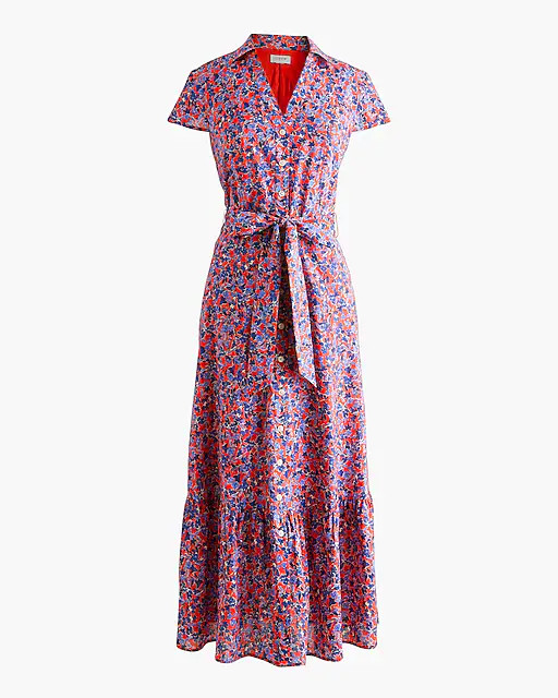 Printed tie-waist midi shirt-dress | J.Crew Factory
