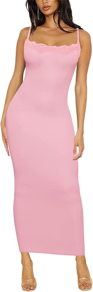Women's Lace Long Slip Dress Sexy Sleeveless Spaghetti Strap Bodycon Maxi Dresses | Amazon (US)