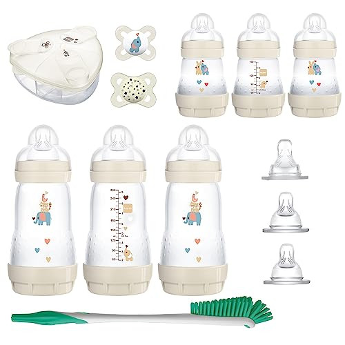 MAM Baby’s First Gift Set, 0+ Months, 5oz and 9oz Anti-Colic Bottles with Self-Sterilization, SkinSoft Silicone Nipples and Pacifiers, Dishwasher Safe Formula Dispenser and Bottle Brush, Unisex | Amazon (US)