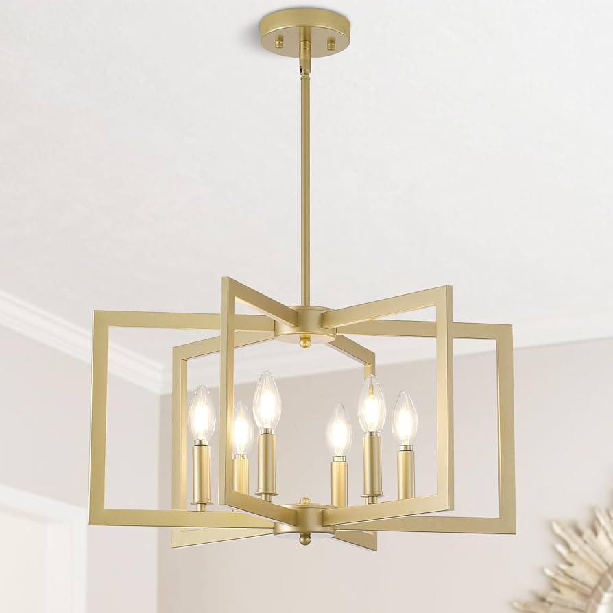 Dining Room Light Fixture, 6-Light Gold Chandelier Modern Metal Industrial Chandelier Lighting fo... | Amazon (US)
