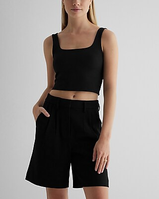 Super High Waisted Tailored Pleated Bermuda Shorts | Express