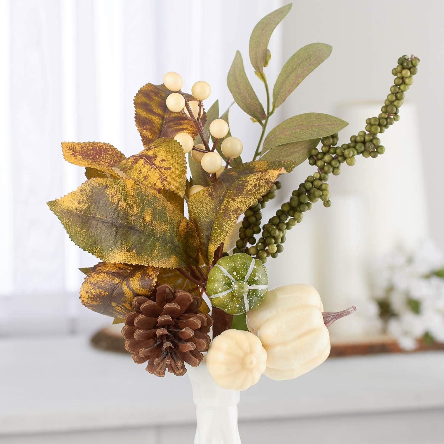 Factory Direct Craft Package of 3 White and Green Artificial Pumpkins and Pinecone Sprays for Hal... | Amazon (US)