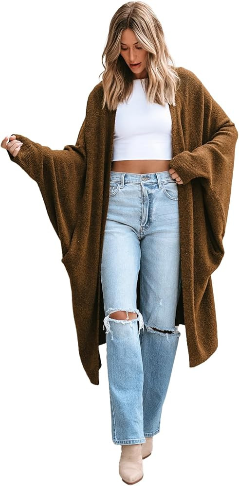 CUPSHE Women's Oversized Cardigan Sweater Open Front 2025 Fall Long Sleeve Soft Knit Casual Sweat... | Amazon (US)