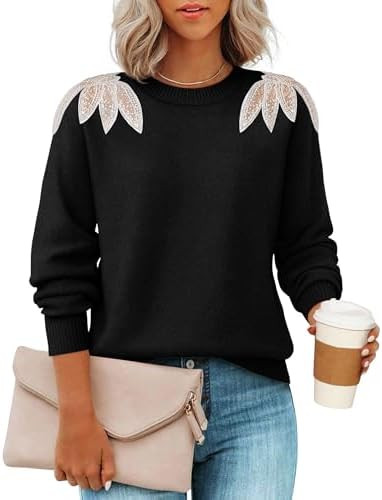 ZESICA Women's Fall Long Sleeve Sweaters 2025 Crew Neck Knit Loose Dressy Pullover Tops Winter Tr... | Amazon (US)