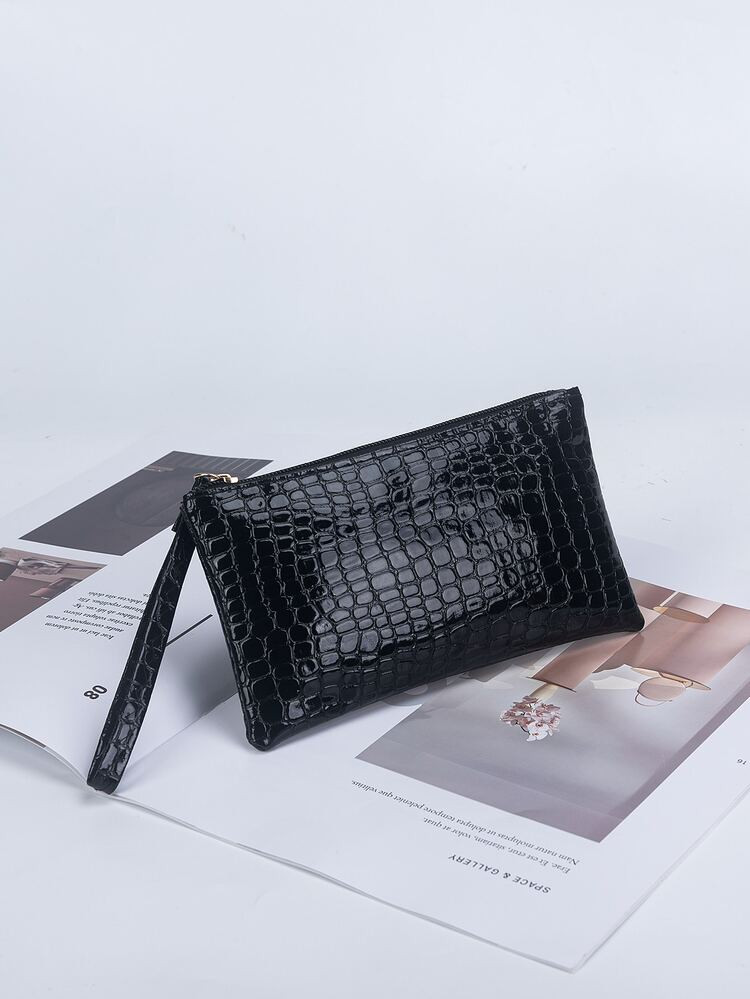 Crocodile Embossed Long Wallet With Wristlet | SHEIN