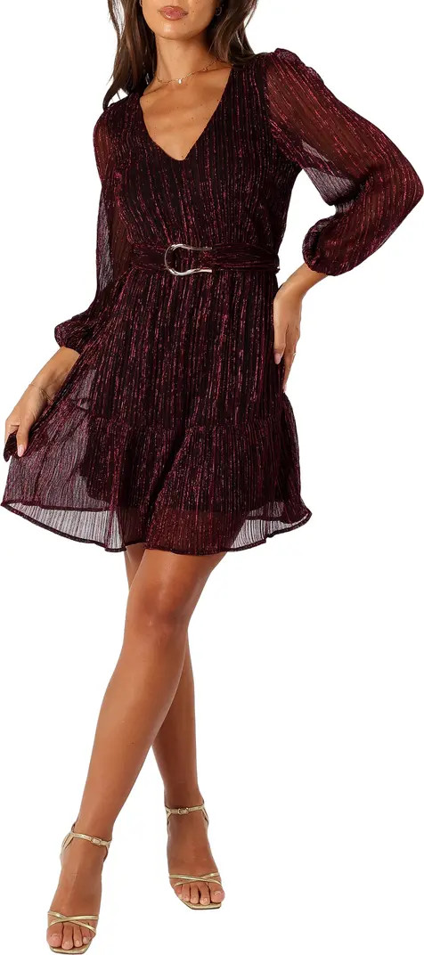 Glimmer Metallic Belted Long Sleeve Dress | Nordstrom