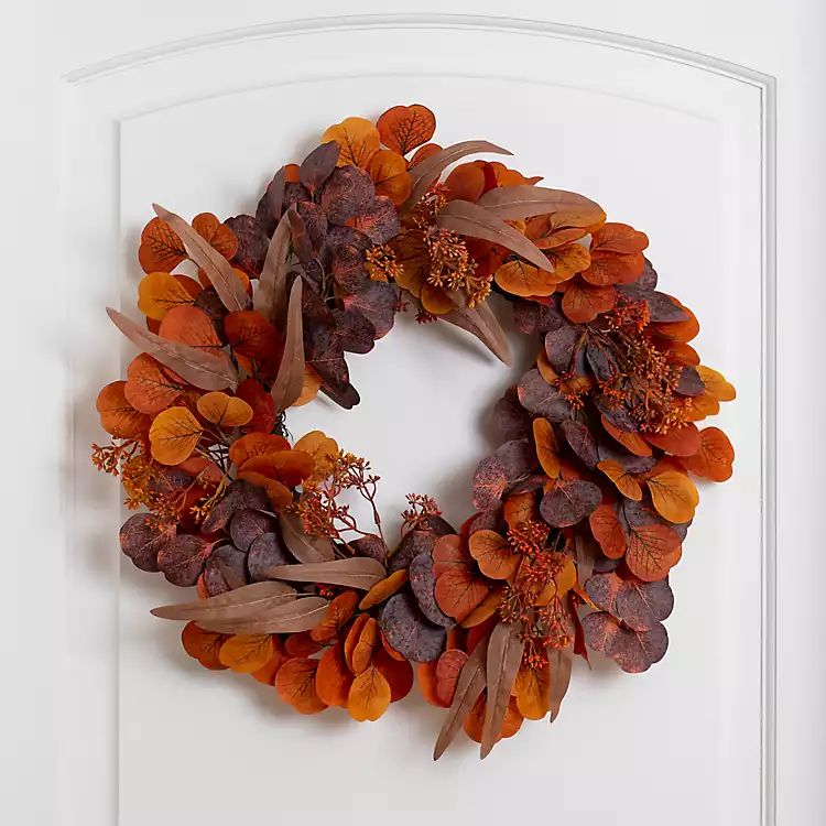 New! Orange Mixed Eucalyptus Wreath | Kirkland's Home