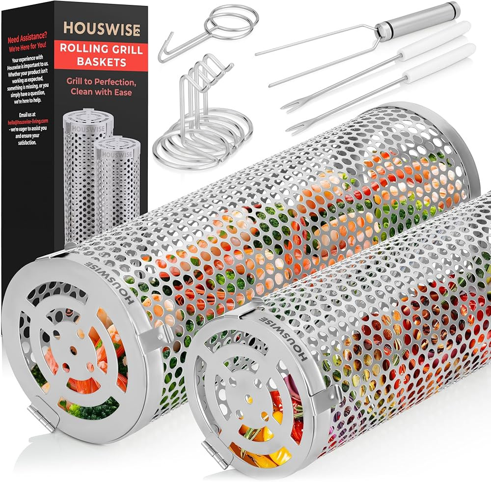 Rolling Grill Baskets For Outdoor Grill For Vegetable, Fish - BBQ Rolling Grilling Basket, Access... | Amazon (CA)