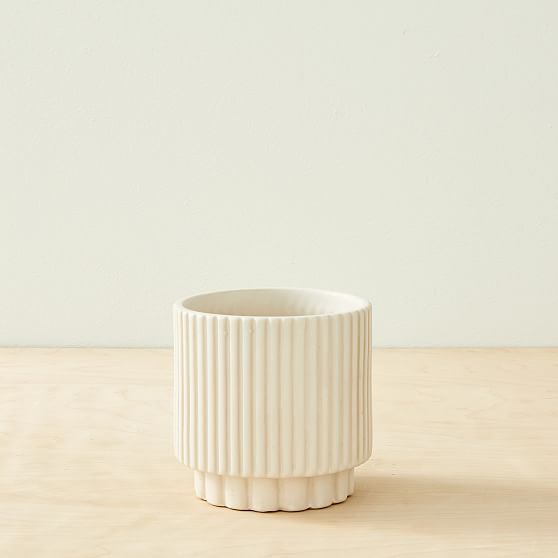 Fluted Ceramic Indoor/Outdoor Tabletop Planter, 5.7""D x 5.9""H, White | West Elm (US)