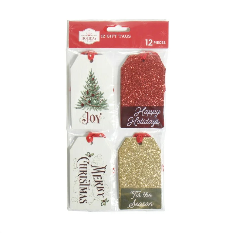 Christmas Glitter Gift Tags, Red and Gold, 12 Count, by Holiday Time | Walmart (US)