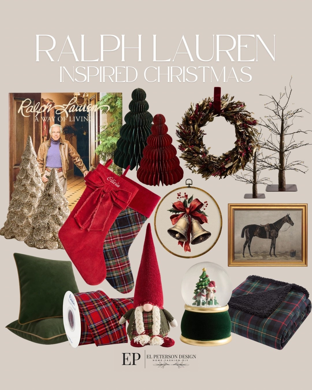 Ralph Lauren Inspired Christmas 
Coffee table book
Wreath
Artwork
Stockings
Table top trees 
Blanket
Ribbons
Snow globe
Pillows
Twinkling trees 

#LTKFindsUnder100 #LTKHoliday #LTKFindsUnder50