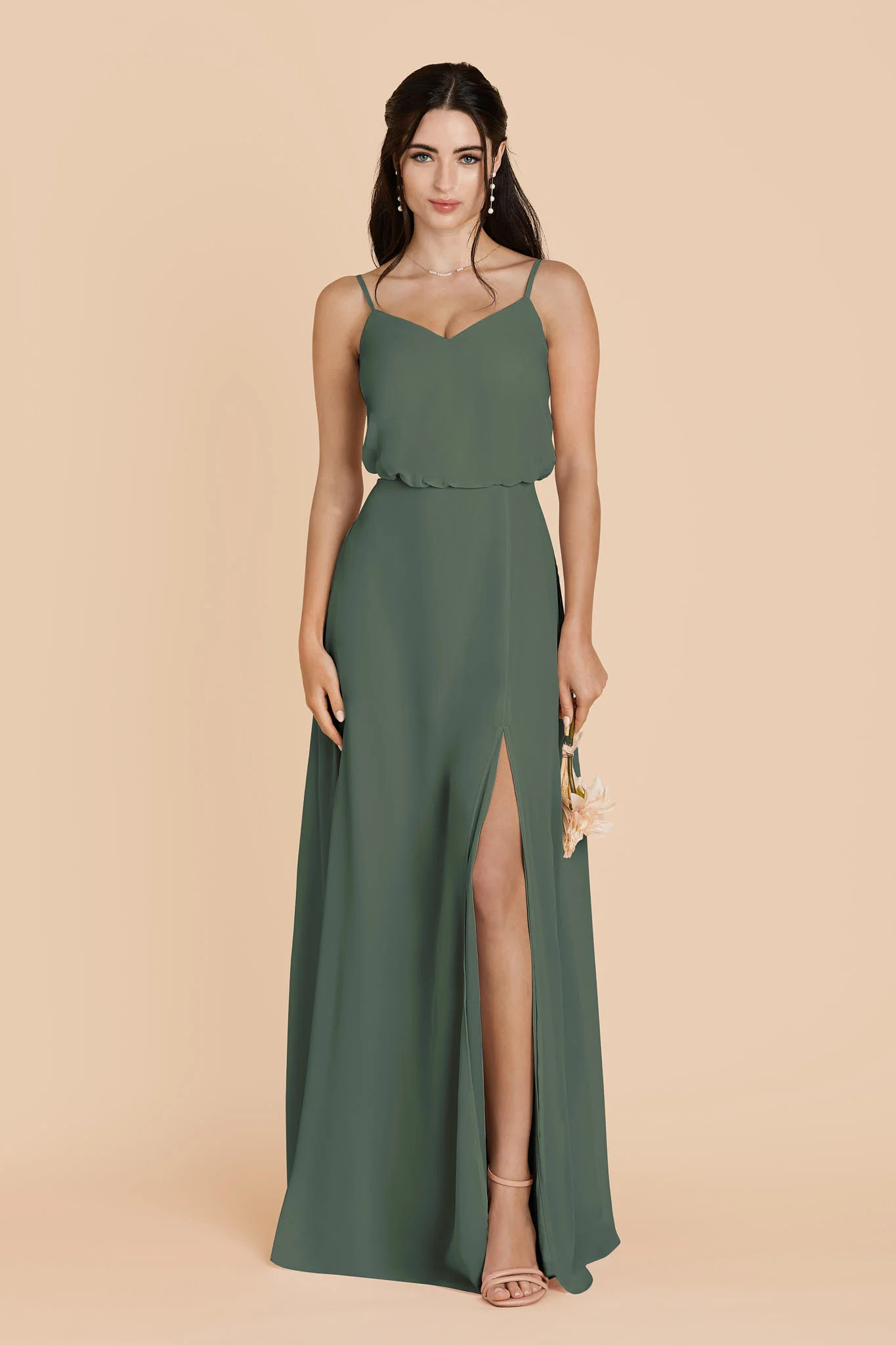 Gwennie Chiffon Dress With Slit in Eucalyptus | Birdy Grey | Birdy Grey