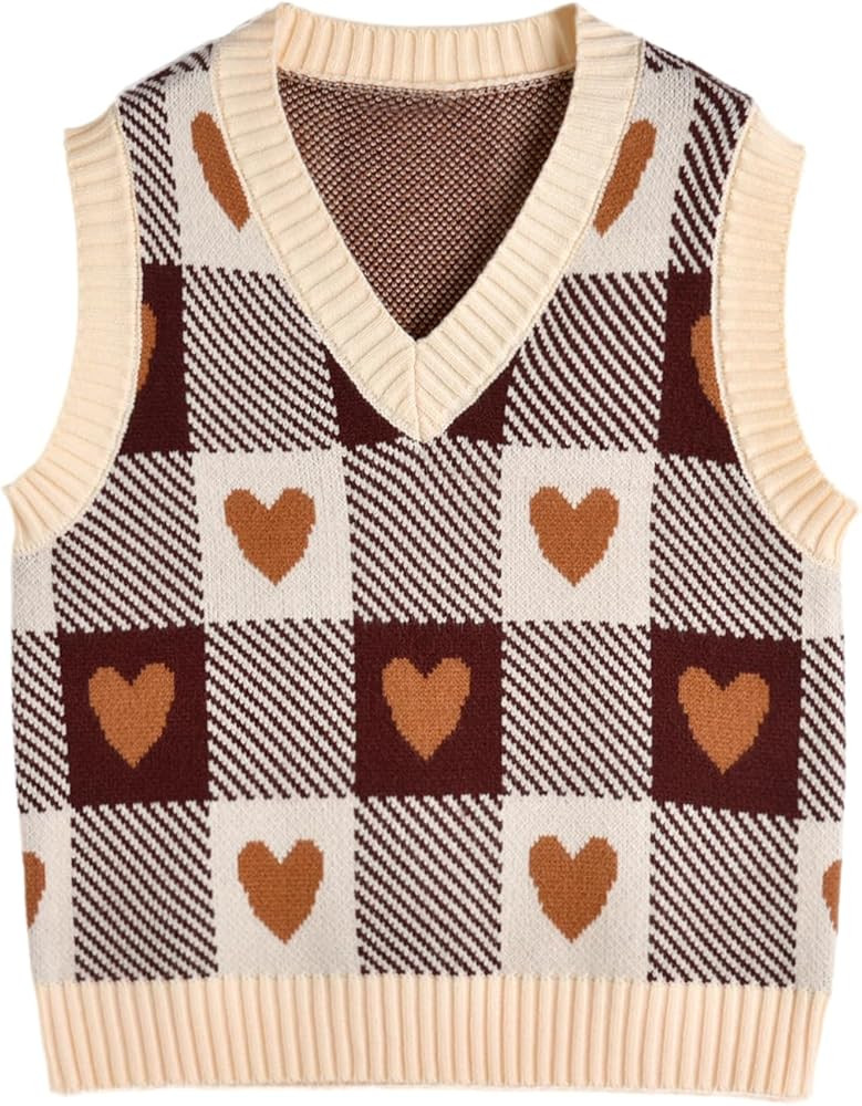 Hyipels Women's Sweater Vest,Y2K Sleeveless Pattern Preppy Style Knitted Crop Tank Top for Girl | Amazon (US)