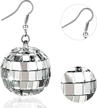 Disco Ball Earrings Silver Mirror Ball Earrings 60's or 70's Dance Party Costume Accessories for ... | Amazon (US)