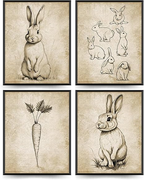 ETVISO Vintage Bunny Easter Wall Art Prints Set of 4, Spring Easter Decorations, Easter Gifts for... | Amazon (US)