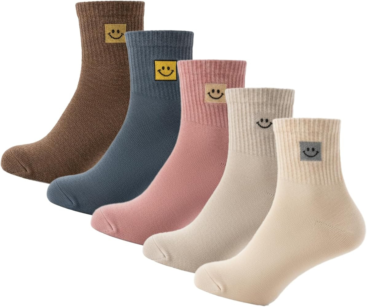 5 Pairs Cute Smiling Face Socks Embroidery Ankle Novelty Funny Socks Gifts for Womens Socks | Amazon (US)